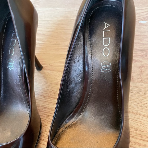 NWT ALDO WOMEN’S OPEN TOE HIGH HEELED BROWN SHOES SIZE 37 US SIZE 6.5-7 - Picture 7 of 15